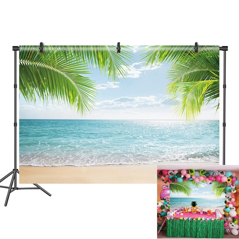 DaShan 10x8ft Tropical Beach Backdrop for Photography Hawaiian Seaside Sandbeach Summer Luau Photo Backdrop for Party Decorations Background Palm Tree Nautical Baby Shower Photo Props - Image 2